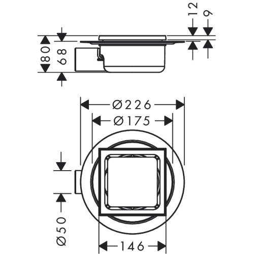 Точковий трап Hansgrohe "RainDrain Spot" 150x150х68 мм ø50 Brushed Stainless Steel 56055800