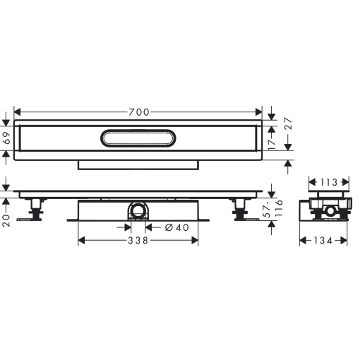 Монтажный комплект для каналов ø40 Hansgrohe uBox universal 700 мм 56017180