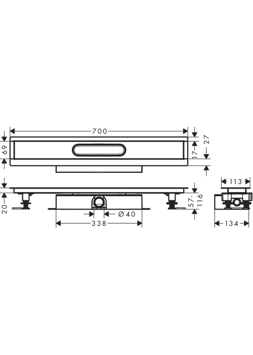 Монтажный комплект для каналов ø40 Hansgrohe uBox universal 700 мм 56017180