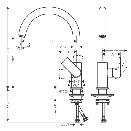 Змішувач для кухонного миття Hansgrohe Vernis Shape M35, хром 71871000