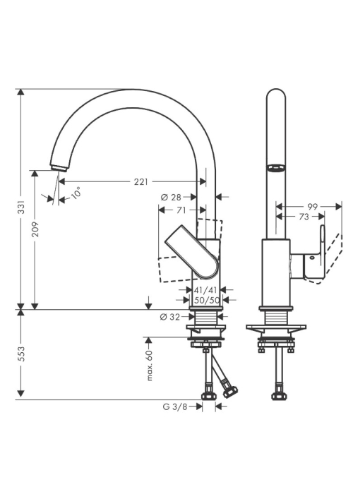 Змішувач для кухонного миття Hansgrohe Vernis Shape M35, хром 71871000