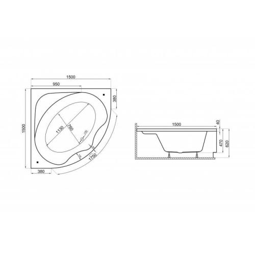 Ванна акрилова Polimat STANDARD 150x150 00248