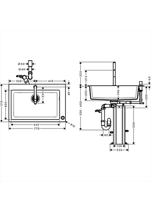 Кухонный комплект мойка со смесителем Hansgrohe C51-F660-07, хром 43218000