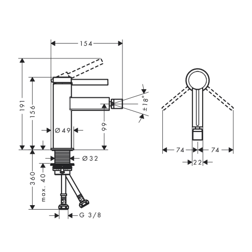 Змішувач Hansgrohe Finoris для біде, чорний матовий 76200670