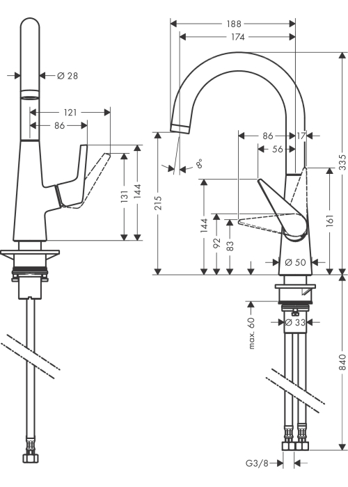 Смеситель Hansgrohe Talis S для кухонной мойки 72814000