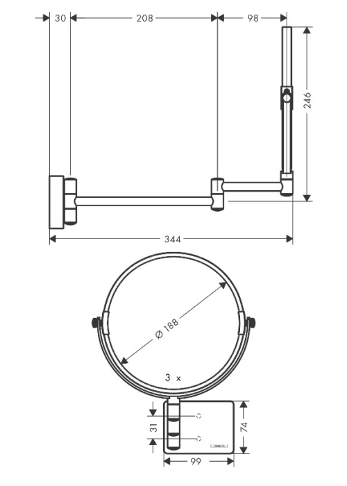 Дзеркало косметичне Hansgrohe AddStoris 41791340 чорний матовий хром