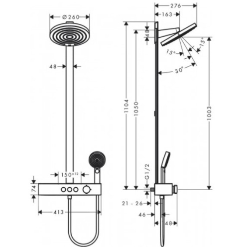 Душова система Hansgrohe Pulsify Showerpipe 260 2jet EcoSmart з термостатом 24241700 білий матовий