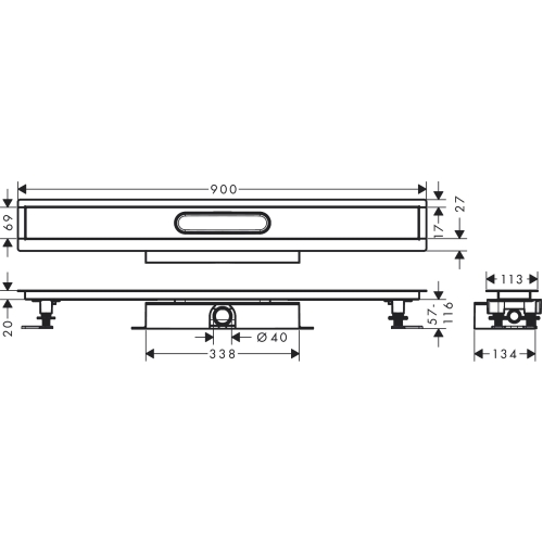 Монтажный комплект для каналов ø40 Hansgrohe uBox universal 900 мм 56019180