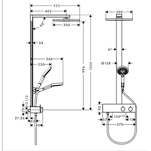 Душова система з термостатом Hansgrohe Raindance E Showerpipe 350 1jet 27362000