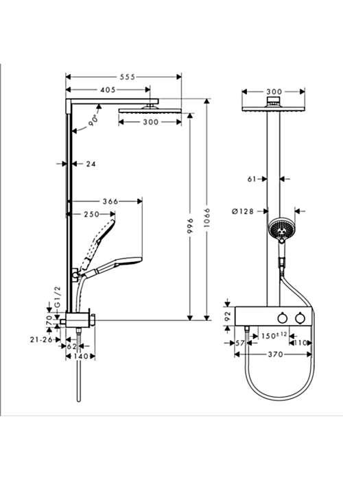 Душова система з термостатом Hansgrohe Raindance E Showerpipe 350 1jet 27362000