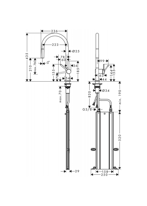 Змішувач Hansgrohe Talis M54 для кухонного миття з висувним душем Sbox Matt Black 72803670