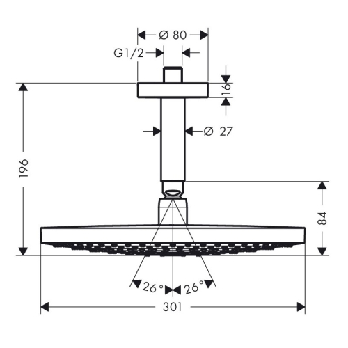 Верхній душ Hansgrohe Raindance Select S 300 2jet стельовий, хром 27337000