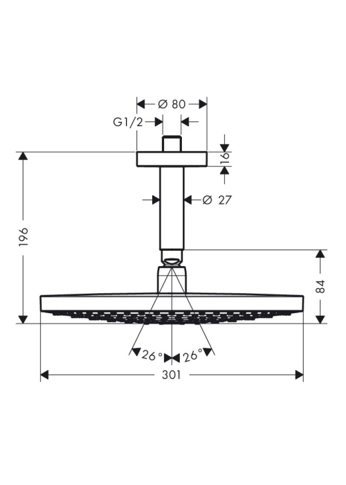 Верхний душ Hansgrohe Raindance Select S 300 2jet потолочный, хром 27337000