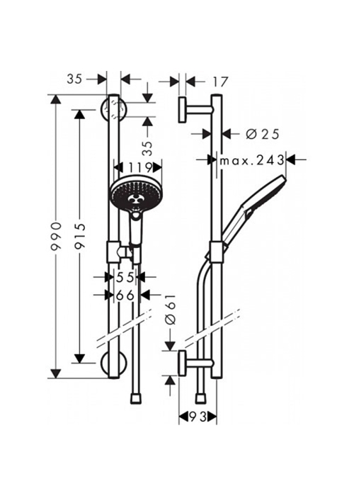 Душевой набор Hansgrohe Raindance Select S 120 3jet 90см EcoSmart 9 л/мин 26323000