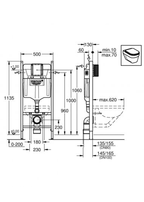 Інсталяція для унітазу GROHE Rapid SL (1,13 м) з підключеннями 38840000