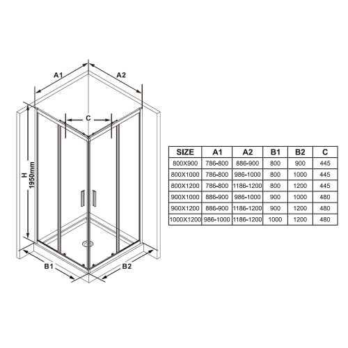 Душові двері Ravak Blix BLSRV2K-90 Поліров. алюміній. TRANSPARENT X1XM70C00Z1