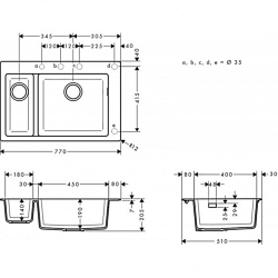 Кухонная мойка Hansgrohe S510-F635 770х510 на две чаши 180/450 Graphiteblack 43315170