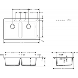 Кухонне миття Hansgrohe S510-F770 770х510 дві чаші 370/370 Stonegrey 43316290