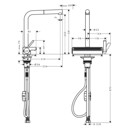 Змішувач для кухні Hansgrohe Aquno Select M81 з висувним душем, під сталь 73836800