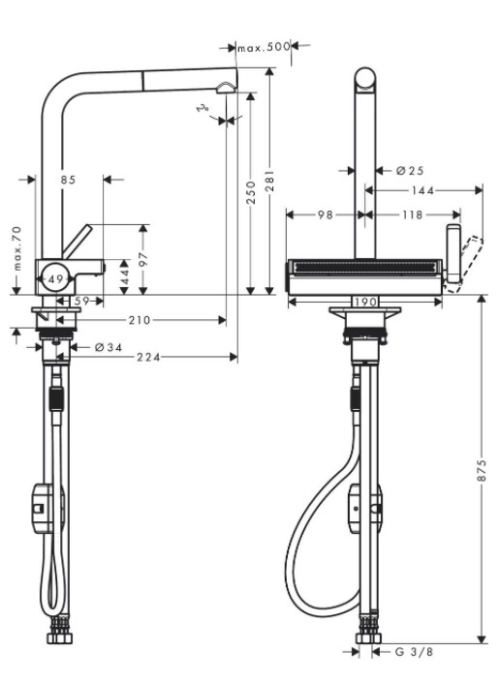 Смеситель для кухни Hansgrohe Aquno Select M81 с выдвижным душем, под сталь 73836800