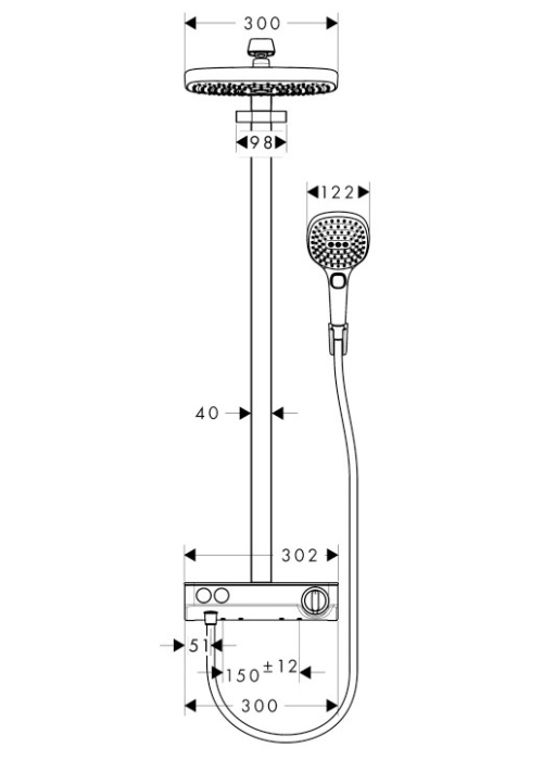 Термостатична душова система Hansgrohe Raindance Select E 300 2jet Showerpipe, 27126400