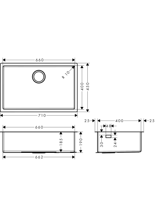 Кухонна мийка під стільницю Hansgrohe S719-U660 710х450 Stainless Steel 43428800