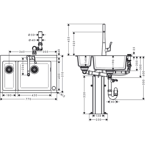 Кухонный комплект мойка со смесителем Hansgrohe C51-F635-04 43215000