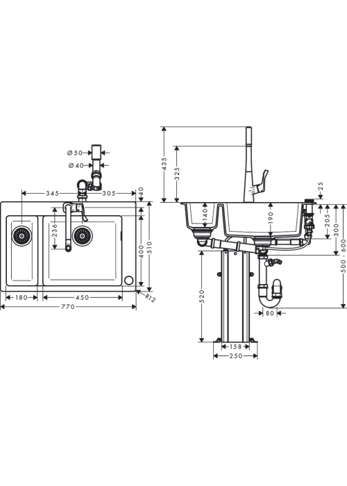 Кухонний комплект мийка із змішувачем Hansgrohe C51-F635-04 43215000