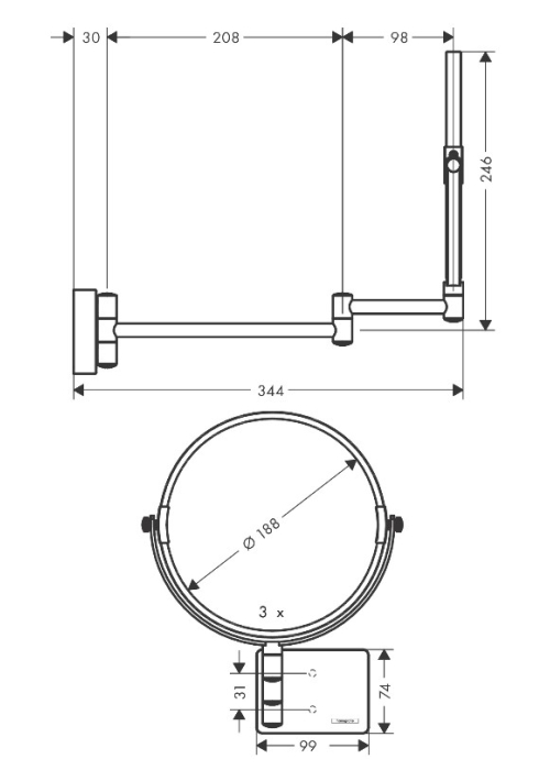 Дзеркало косметичне Hansgrohe AddStoris 41791000 хром