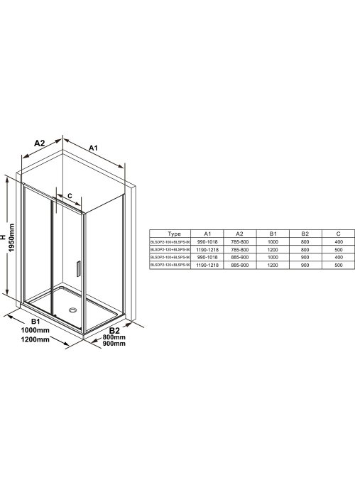 Неподвижная стенка для душа Ravak Blix Slim BLSPS-90 Чёрный TRANSPARENT X9BM70300Z1