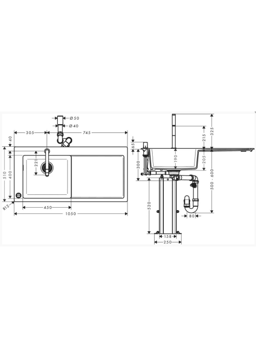 Кухонный комплект мойка со смесителем Hansgrohe C51-F450-12, хром 43228000