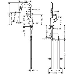 Смеситель для кухни Hansgrohe Focus M42 с выдвижным изливом Sbox Chrome 71820000