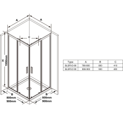 Душова кабіна  квадртана Ravak Blix Slim BLSRV2-90 Чорний TRANSPARENT X1LM70300Z1