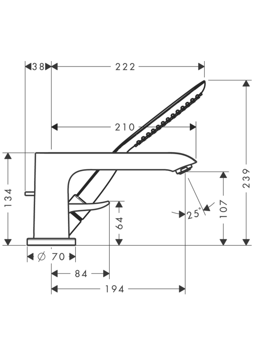 Смеситель на борт ванны Hansgrohe Metris, 31190000