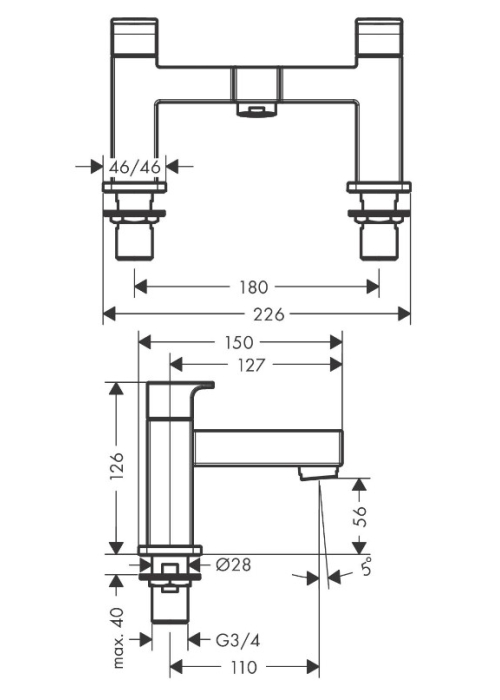 Смеситель на борт ванны Hansgrohe Vernis Shape 71452670 черный матовый