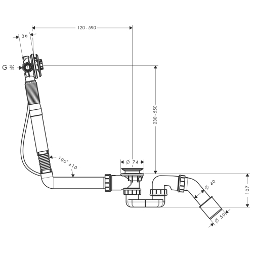 Сифон Hansgrohe Exafill S Basic для нестандартних ванн з наповненням 58116180