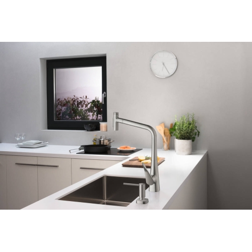 Змішувач для кухні Hansgrohe Metris Select 320 2jet з висувним зливом Sbox Stainless Steel 73816800