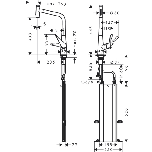 Змішувач для кухні Hansgrohe Metris Select 320 2jet з висувним зливом Sbox Stainless Steel 73816800