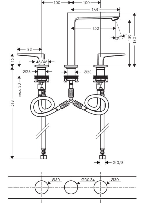 Змішувач для раковини на 3 отвори Hansgrohe Metropol Matt White 32515700