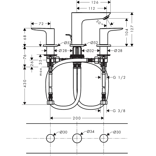 Змішувач для раковини на 3 отвори Hansgrohe Talis E Matt Black 71733670