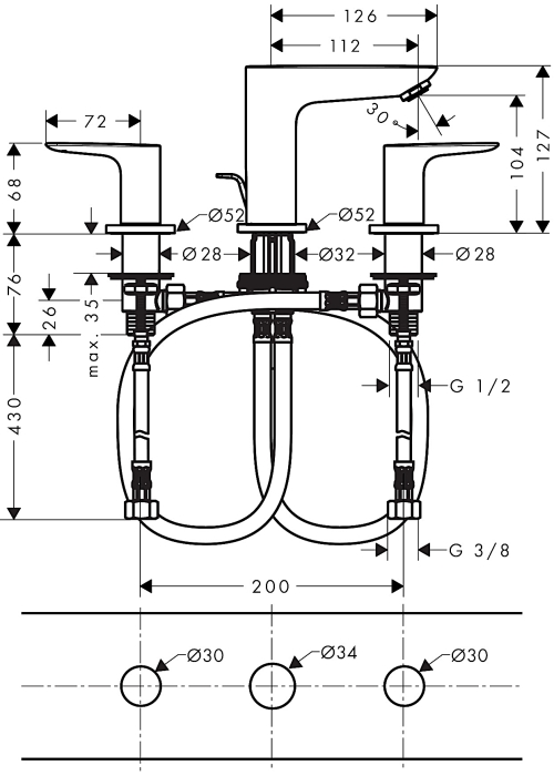 Змішувач для раковини на 3 отвори Hansgrohe Talis E Matt Black 71733670