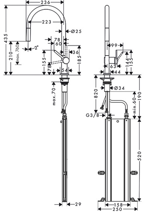 Смеситель Hansgrohe Talis M54 для кухонной мойки с выдвижным душем Sbox 72803000