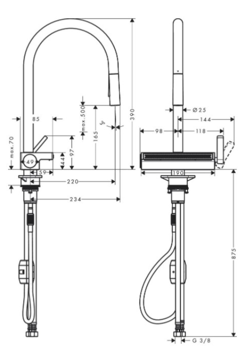 Змішувач для кухні Hansgrohe Aquno Select M81 з висувним душем, хром 73837000