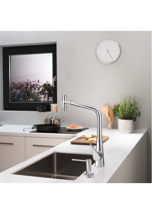 Змішувач для кухні Hansgrohe Metris Select 320 2jet з висувним зливом Sbox 73816000