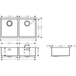 Кухонна мийка під стільницю Hansgrohe S719-U755 дві чаші 370/370 Stainless Steel 43430800