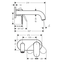 Смеситель для раковины настенный Hansgrohe Vernis Shape 71578000 хром