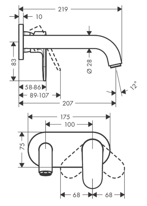 Смеситель для раковины настенный Hansgrohe Vernis Shape 71578000 хром