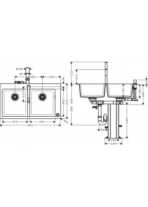 Кухонный комплект мойка со смесителем Hansgrohe C51-F770-10, хром 43221000