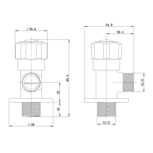 Кутовий вентиль чверть обертів G1/2-G1/2, AV02