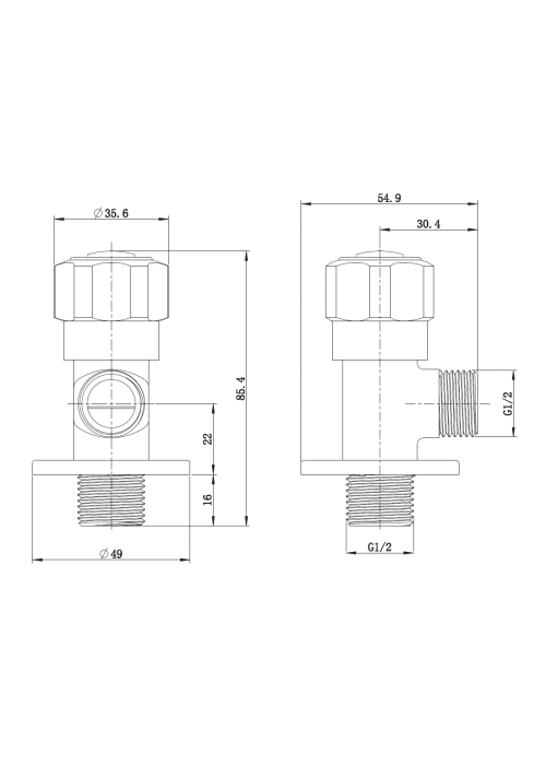 Кутовий вентиль чверть обертів G1/2-G1/2, AV02